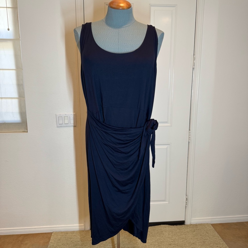 Joe Fresh Dress Dark Blue Asymmetrical Ruched Midi plus size 3X